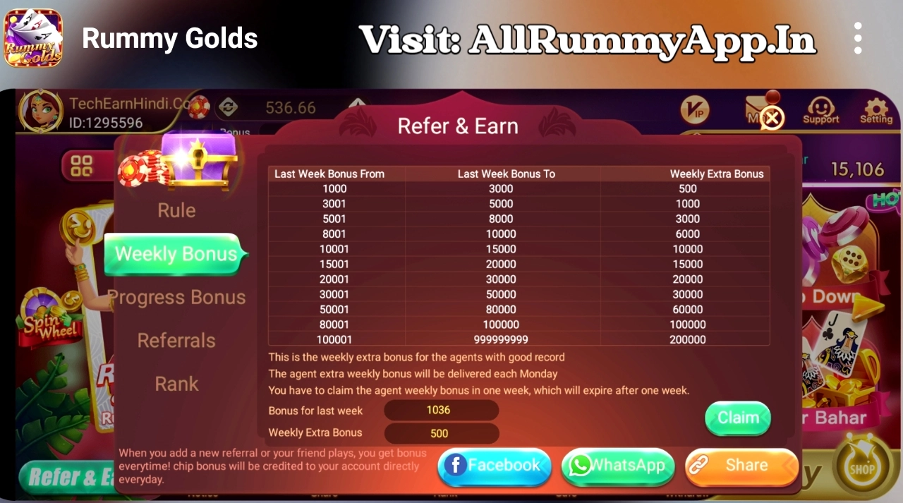 Rummy Golds APK Weekly Bonus